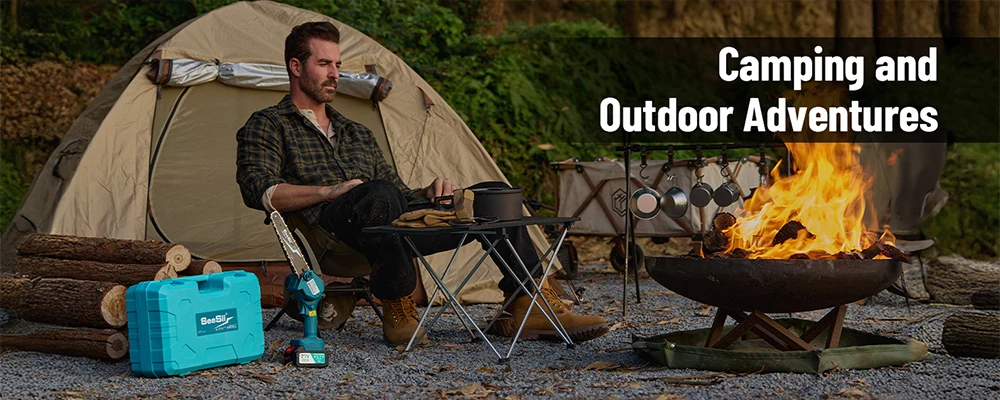 Mini chainsaw usage in garden