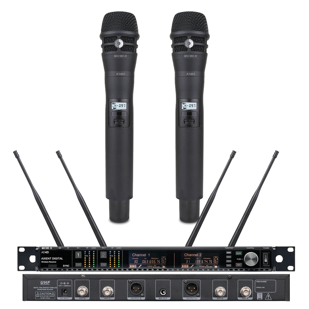 

MiCWL AD4D Wireless Microphone Professionnel KSM8 2 Handheld Mic Dual Channel Microfono Microfone Micro