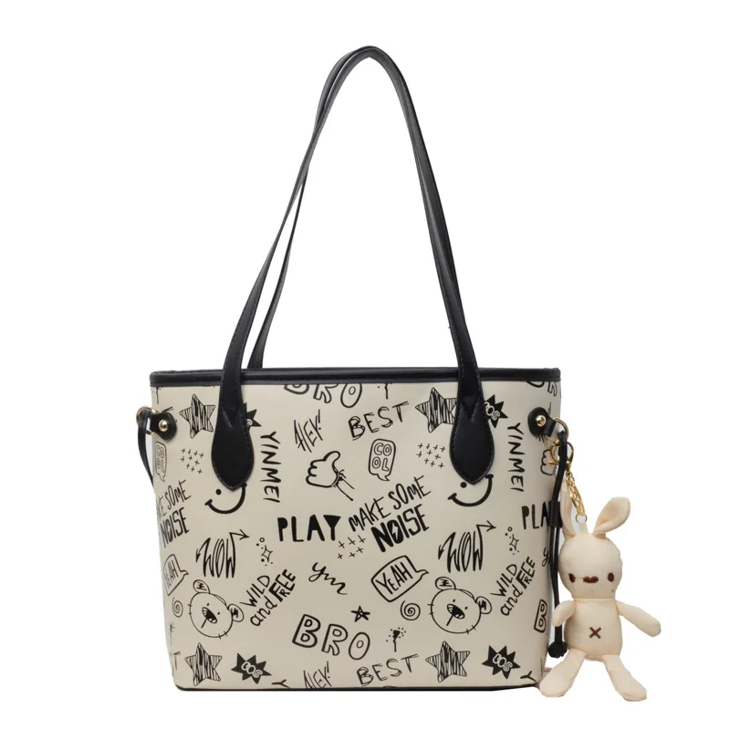 Tote Female Large Capacity Shoulder High Sense Big 2024 New Niche Graffiti Commuter Bag