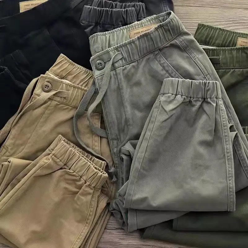 2023 KPOP Fashion Style Harajuku Slim Fit Trousers Casual All Match Cotton Cargo Pants Ventilate Solid Button Sport Jogger Pants