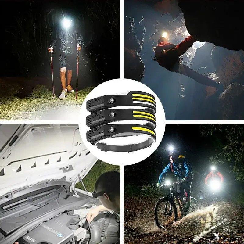 Ultra-Bright Rechargeable LED Headlamp with Sensor and Built-in Battery