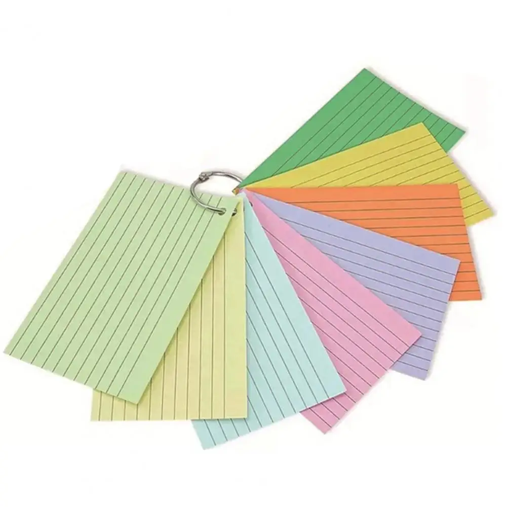 Colored Index Cards Flash Cards with Metal Ring Smooth Writing Thickened Paper No Ink Bleeding Notecards Ruled Study