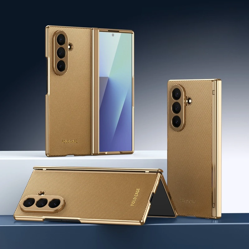 Luxury Electroplated Frame Leather Case with Screen Protector and Hinge Protection