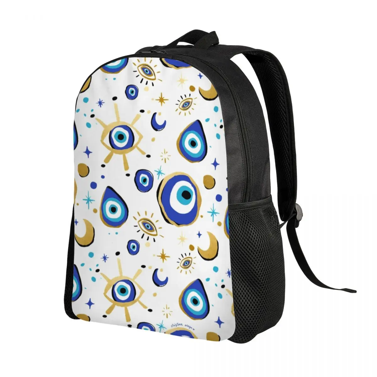 

Средиземноморский синий и золотой дорожный рюкзак с изображением сглаза, школьный рюкзак для ноутбука, сумка для книг, Хамса Назар, амулет в стиле бохо, студенческий рюкзак для колледжа, рюкзаки