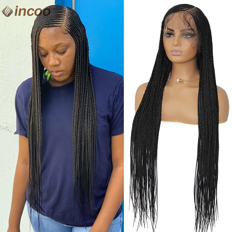 

Synthetic Lace Frontal Wigs Braided Wigs Knotless Box Braid Wig With Baby Hair 36'' Afro Cornrow Lace Braids Wig Side Part Wigs