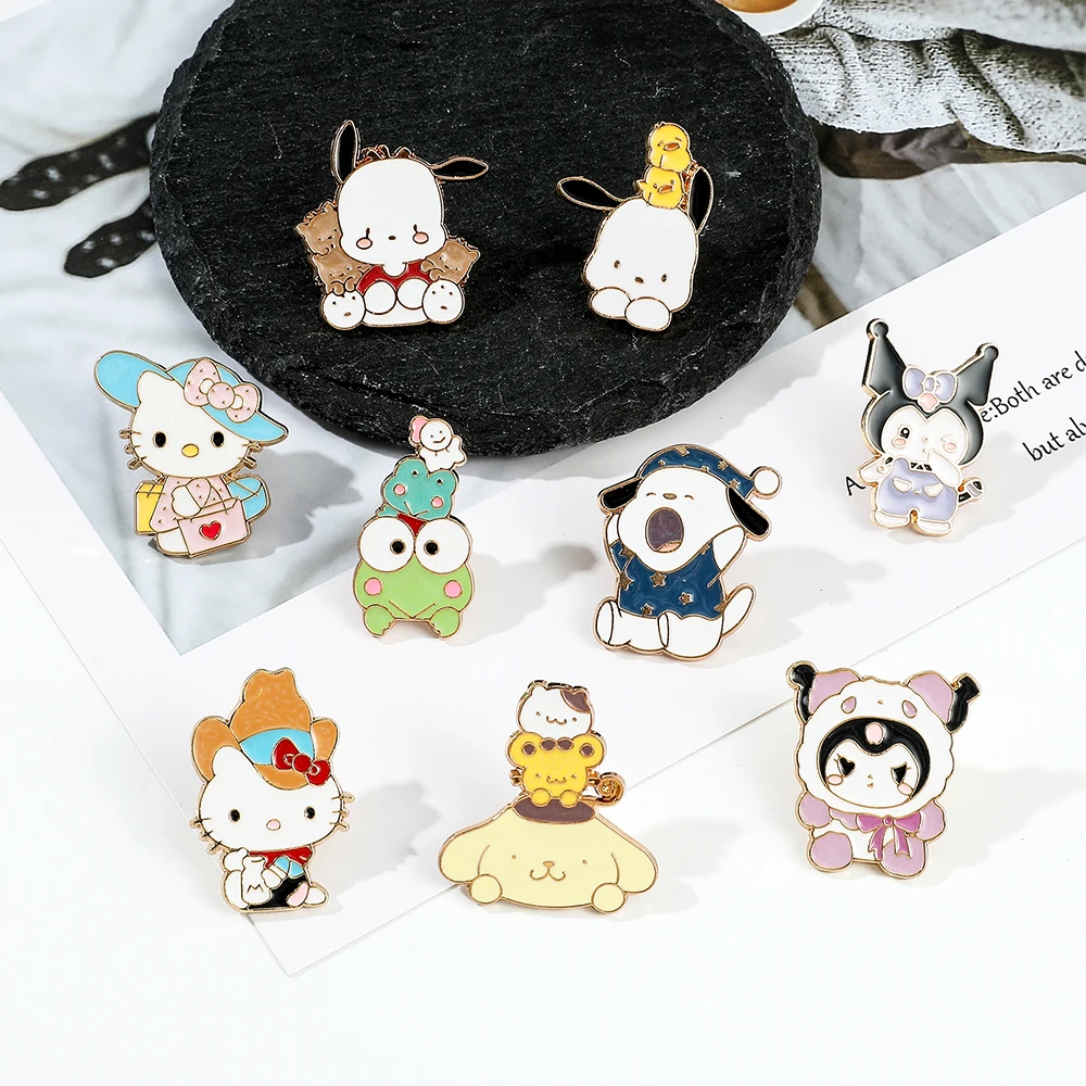 Japão Cartoon Figura Esmalte Pin Olá Kittied Kuromy Kawaii Metal Badge Broche Mochila Roupas Lapela Pin Jóias Acessórios