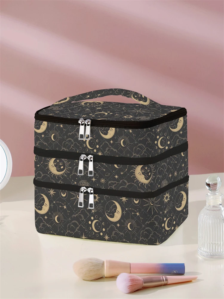 1Pc, Moon and Star Pattern 3-Layer Cosmetic Bag, Multi-Functional Makeup Management Bag, Bathtub Shower, Wallet, Portable Cosmetics, Lipstick, Brush, Skin Care Organizer 1Pc, Starry Sky Pattern 3-Layer Cosmetic Bag, Multi-Functional Makeup Management Bag, Bathtub Shower, Wallet, Portable Cosmetics, Lipstick, Brush, Skin Care Organizer