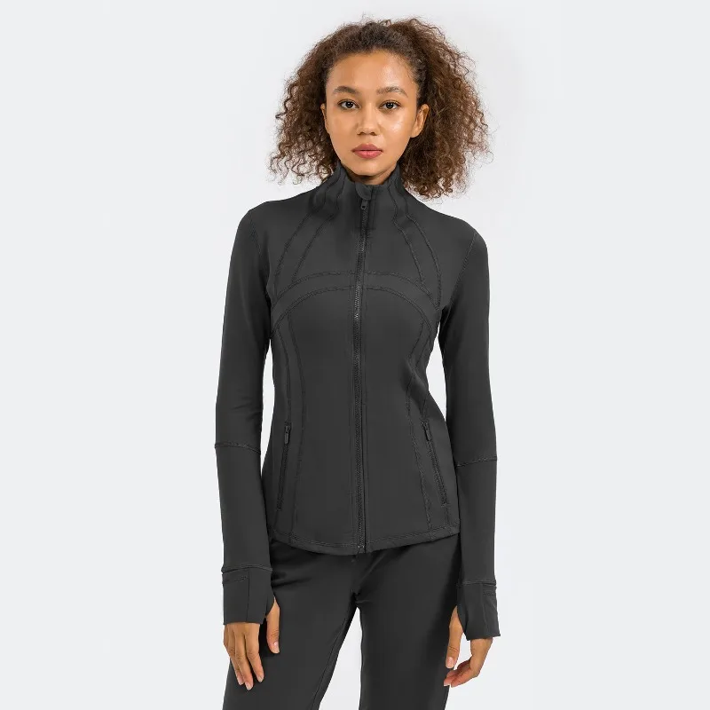 

Women yoga, high elasticity, fitness, running, outdoor breathable exercise, long sleeved,LuluLogo full zippered cardigan jacket