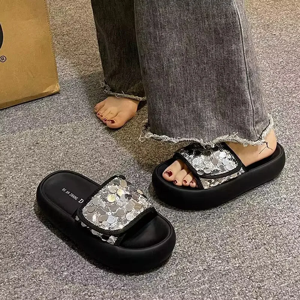 

Summer Platform Slippers High Quality Comfortable Light And Beautiful Leisure Outdoor Beach Sequin Sandals