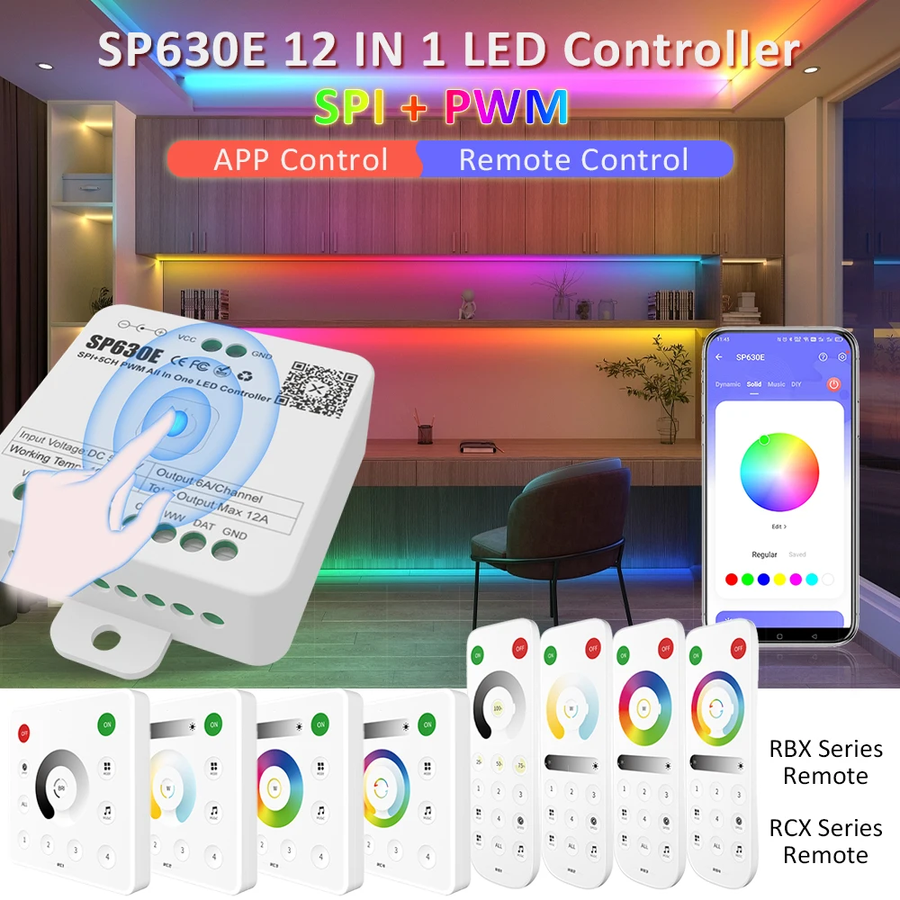 SP630E LED Controller RGBCCT RGBW RGB CCT Single Color 12V 24V 5V Bluetooth Remote SMD5050 2835 COB PWM Pixel Strips Controler
