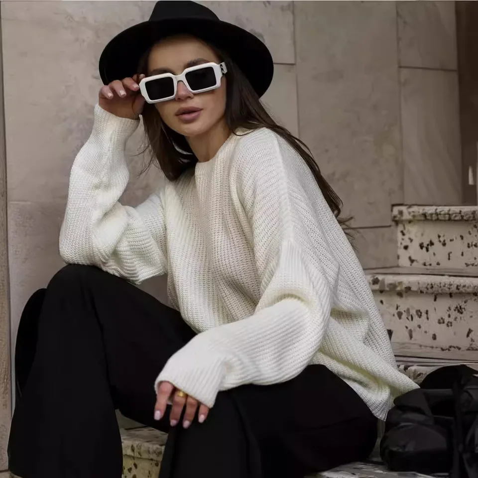 Suéter De Punto A Rayas Para Mujer, Jersey De Manga Larga, Suelto