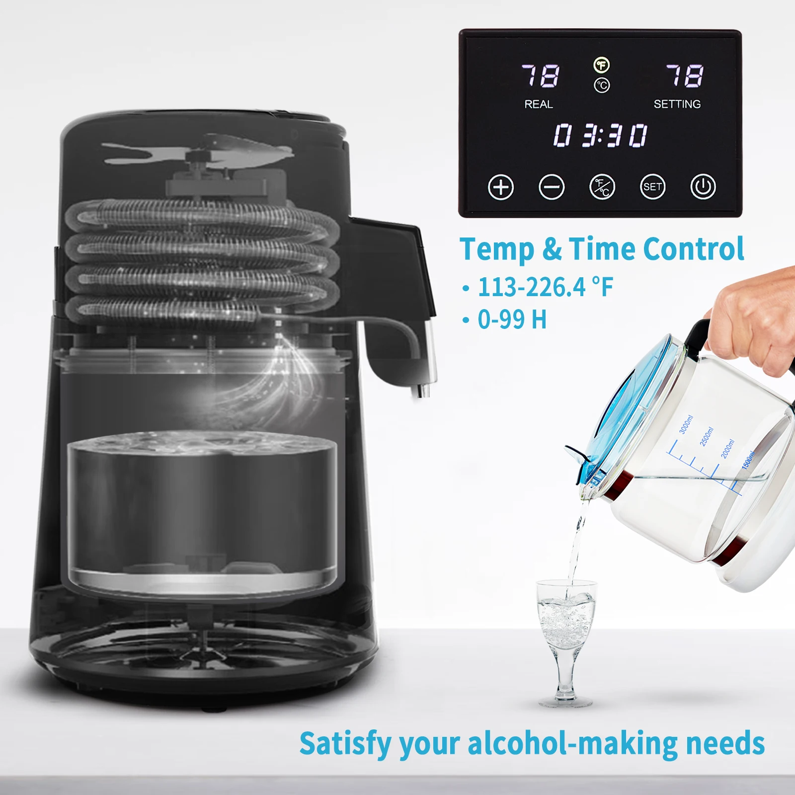 SucceBuy 4L Water Distiller Purifier Filter Dispenser Drink Bottle Softener Dual Temp Display Overheat Protection Home Appliance 3