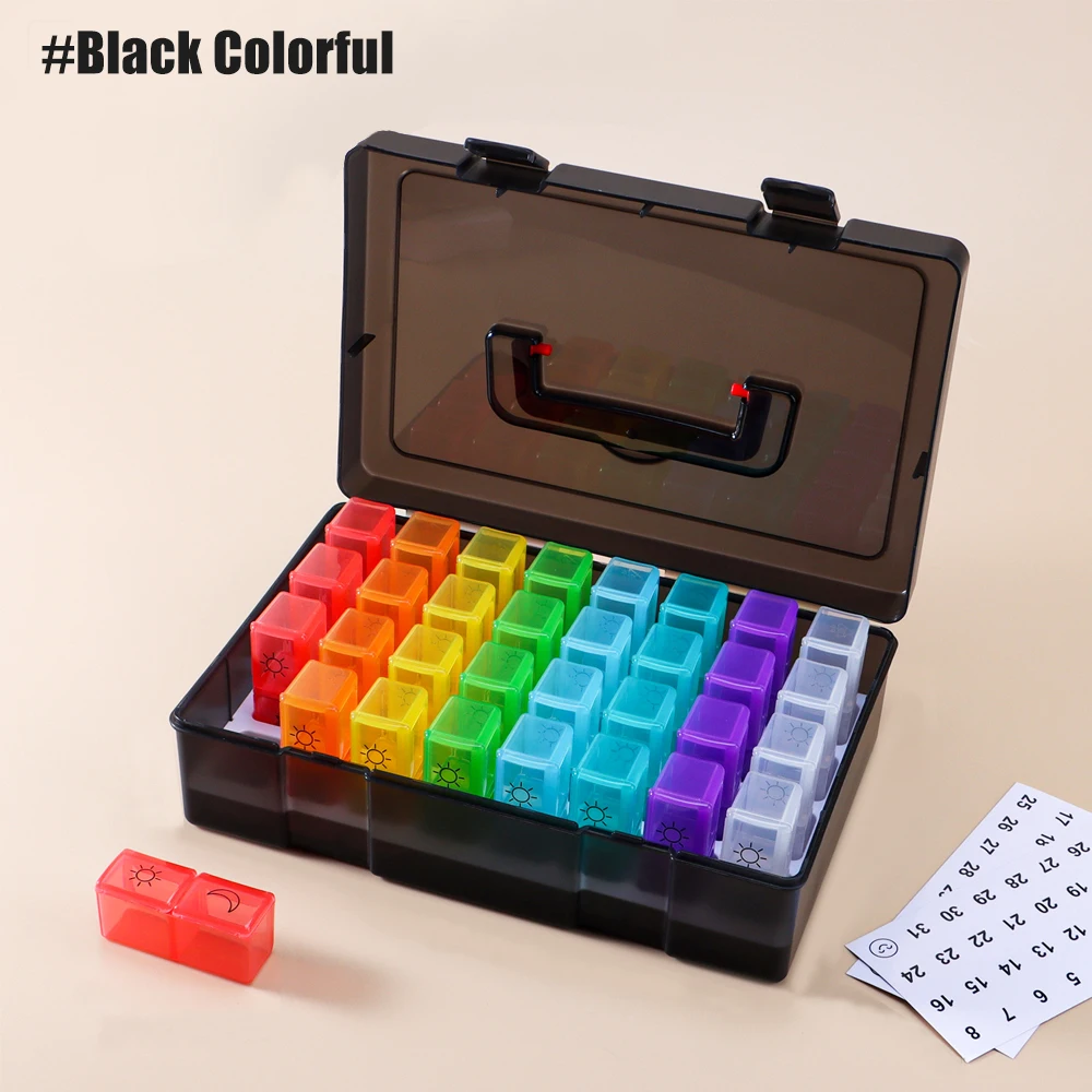 Monthly Pill Organizer with 32 Daily Compartments and Travel Case for Vitamins and Supplements