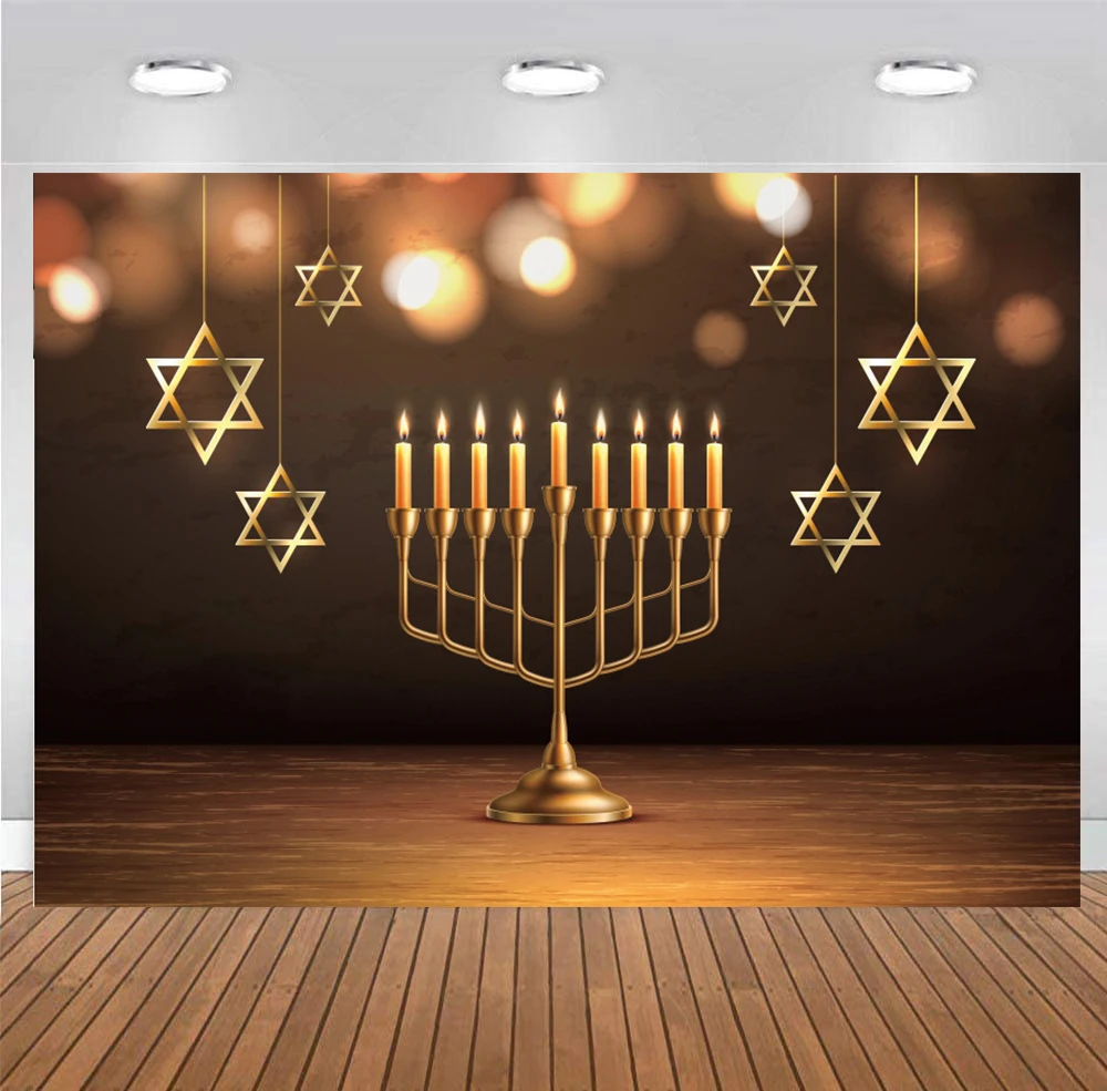 

Hanukkah Photo Backdrop Chanukah Jewish Judaism Party Lampstand Hashanah Dreidel Photography Background Menora Decoration Banner