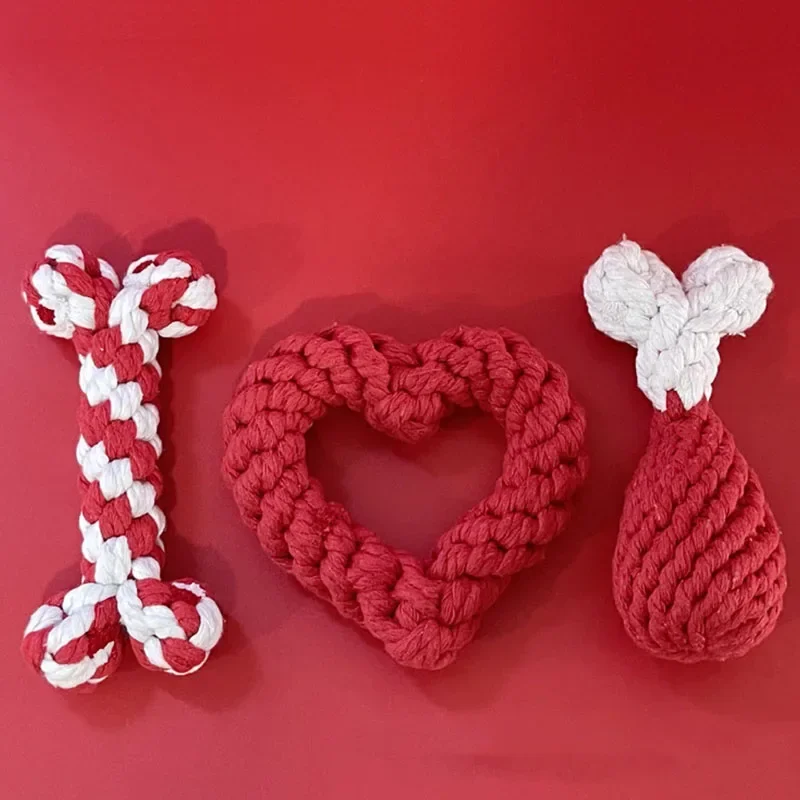 

Dog Durable Chicken Leg Love Heart Pet Toy Set Happy Valentine's Party Decors Puppy Dog Teeth Grinding Cotton Rope Gifts Toy