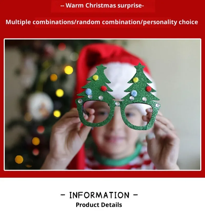 Christmas Glasses Decoration Universal Christmas Hat 6/12/18 Pcs Glasses Glitter Party Frames