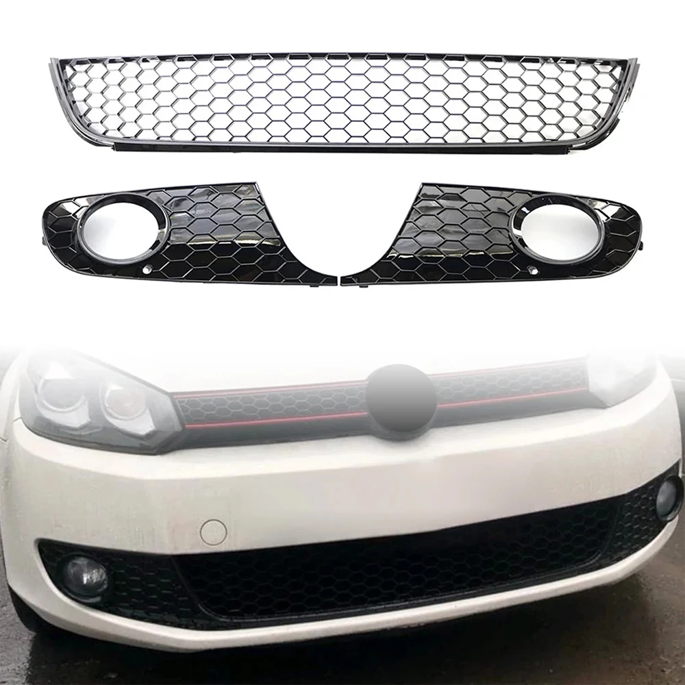 벌집 메쉬 자동차 앞 범퍼 낮은 안개등 벤트 그릴 커버 케이스 VW 폭스 바겐 골프 6 MK6 2009-2013 라디에이터 그릴