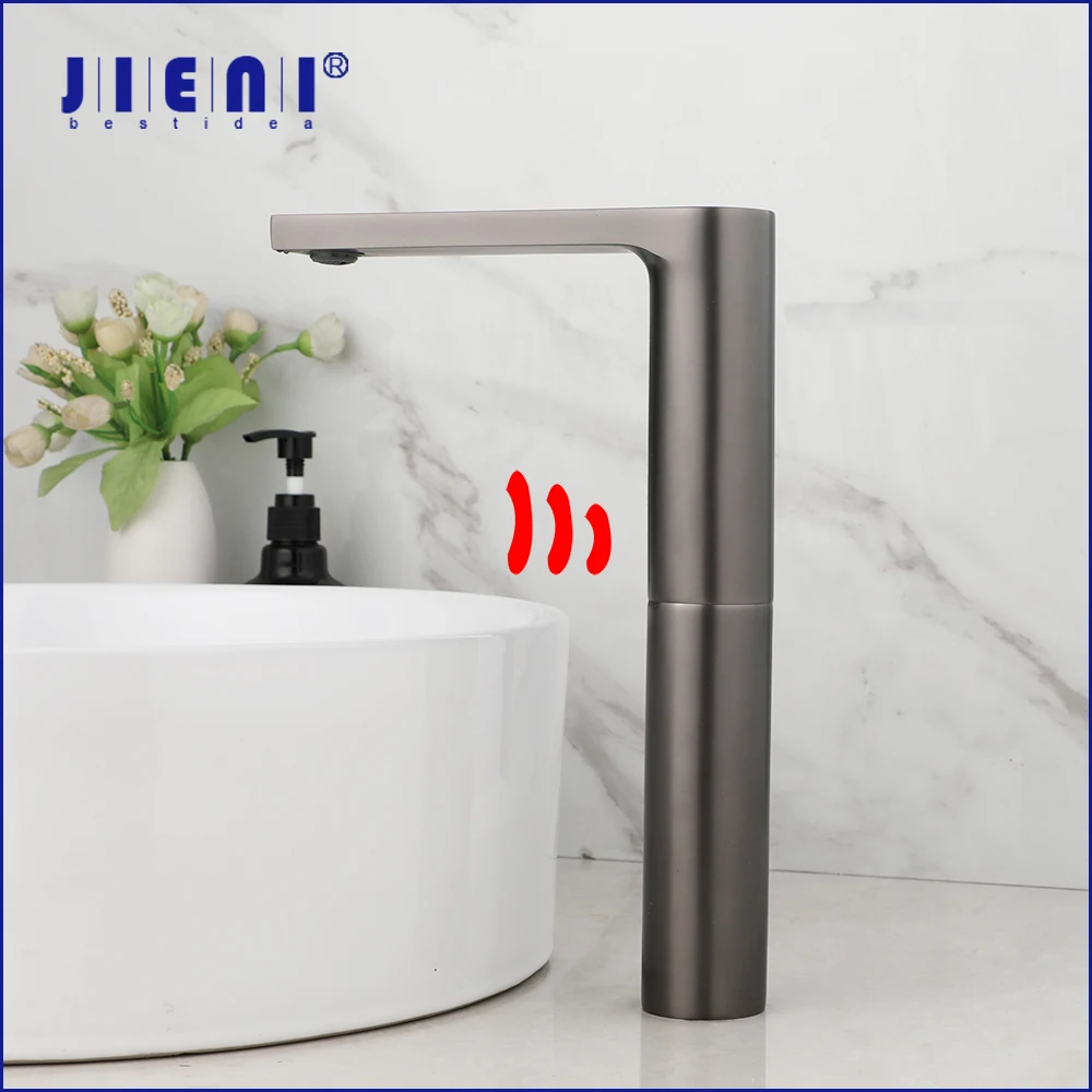 Jieni อ่างล้างหน้าอัตโนมัติเซนเซอร์ faucet Deck MOUNTED Stream Brushed Gun Grey TOUCH Free with hot and Cold Water Mixer TAPS 1