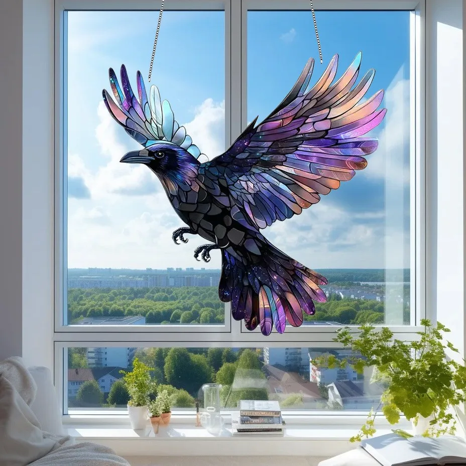 Window Painted Birds Acrylic Pendant Colorful Sun-catching Hanging Suncatcher Decorations For Home Garden sun catcher sun catchers