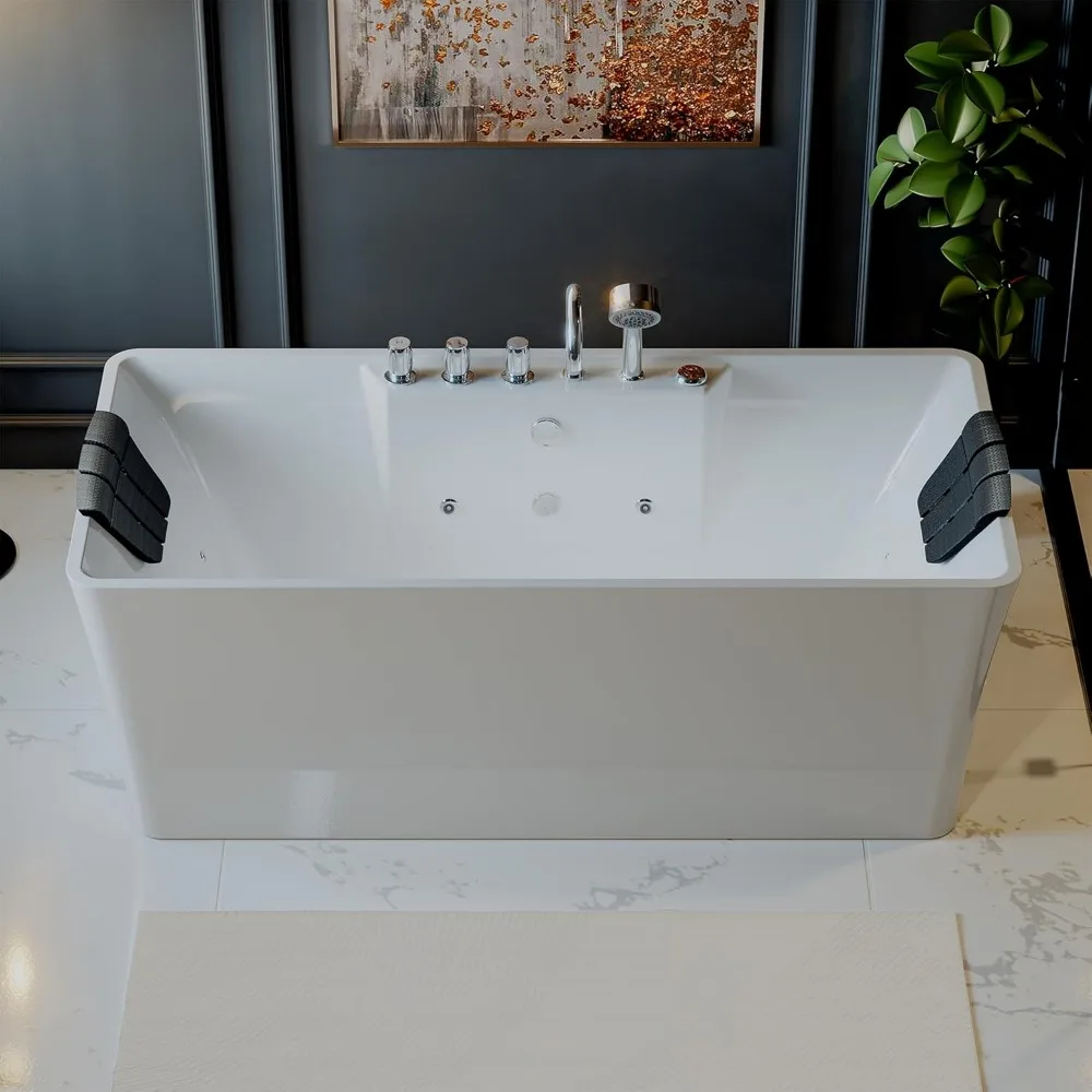 67" x 31.5" Freestanding Whirlpool Tub, 560W Stand Alone Jetted Bathtub, 70 Gallons, Rectangle,Ideal for Big-Boned or Busty 4