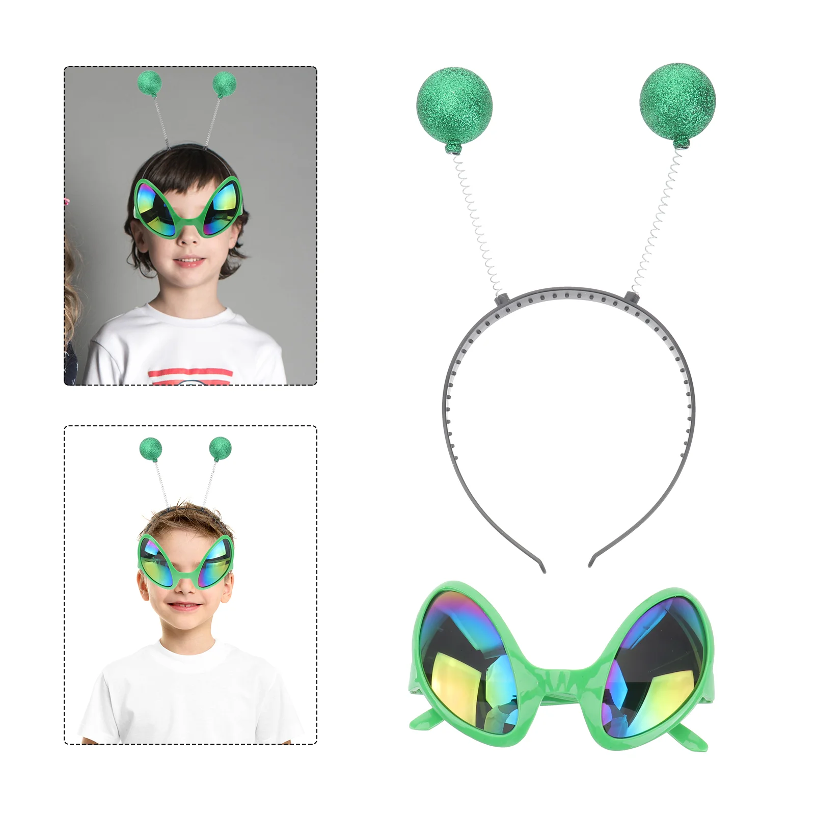 

6/12pcs Creative Saucer Man Eyeglasses Green Ball Headband Holiday Party Props Fancy Dress Cosplay Party Decoration Headband Set