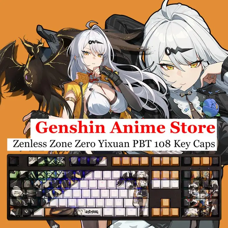 Spiel Zenless Zone Zero Yixuan PBT 108-Tastenkappen, Cosplay-Requisiten, Achseseite, gravierte mechanische Tastenkappen, Gaming-Tischzubehör – Detail 1