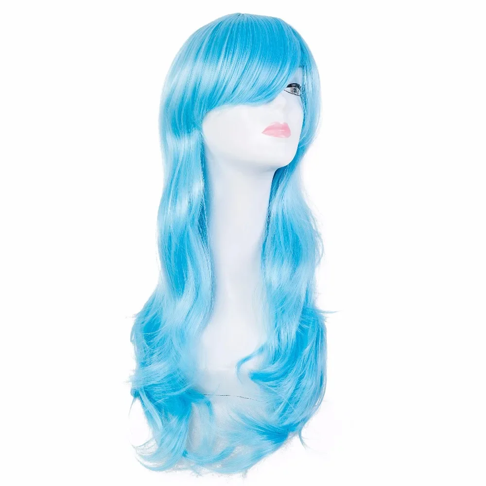 Synthetic Heat Resistant Fiber Long Wavy Sky Blue Hair Costume Cartoon Role Cos-play Hairpieces Party Salon Hairset