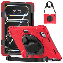 Shockproof Kickstand Cover with Shoulder Strap for Pro 12.9 2021 2022 (Red)