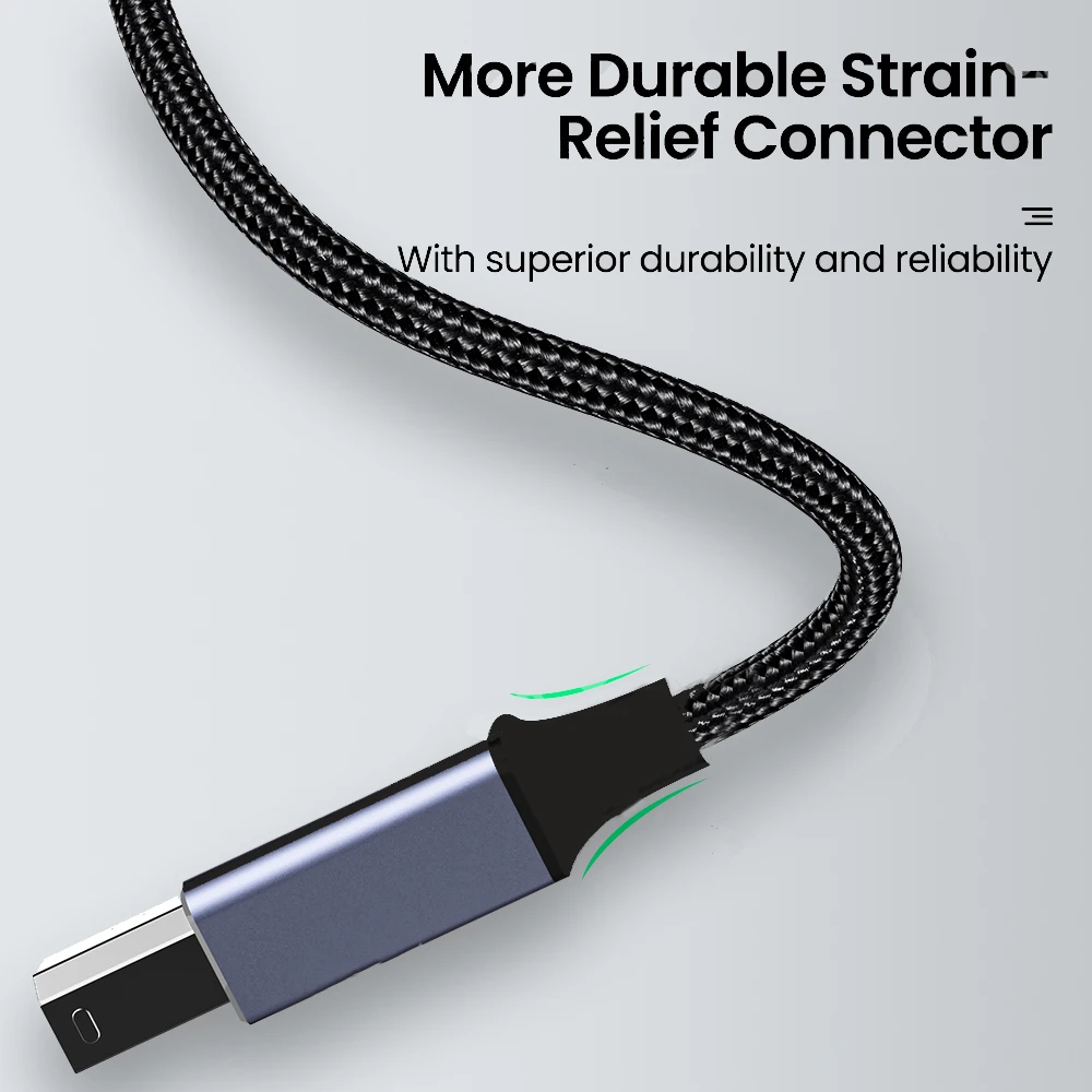 USB Type C to USB B 2.0 Data Cable for Printers and Scanners