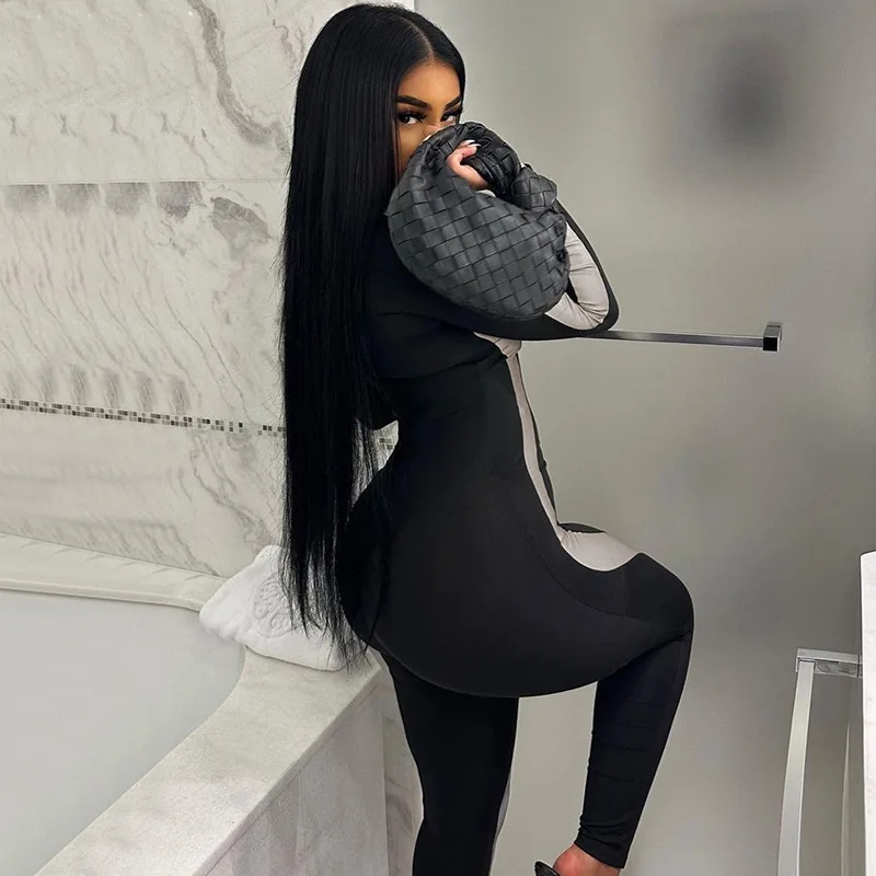 BKLD Winter Outfits For Women 2023 New Fashion Patchwork Zipper Slim Fit Long Sleeve Jumpsuit Y2k Clothing Streetwear One Pieces
