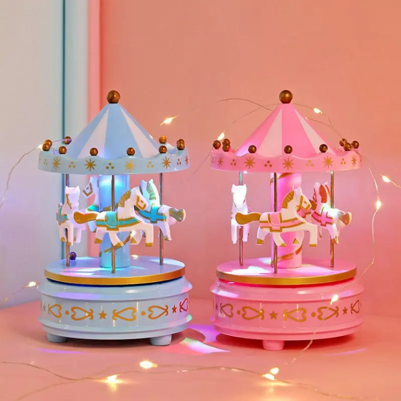 1PC Luxury Carousel Music Box Rotate Rotation Romantic Luxury Carousel Toys Handwork Music Box Gifts