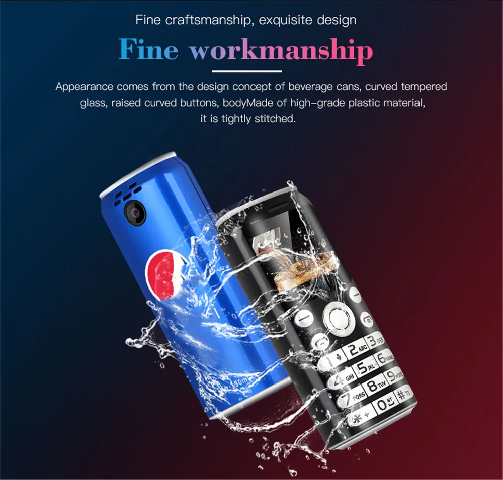 SATREND K8 Fashion Mini Mobile Phone Cola Shape Dual SIM Telefone MP3 Call Recording 1.0'' Pocket Smallest Size Cellphone