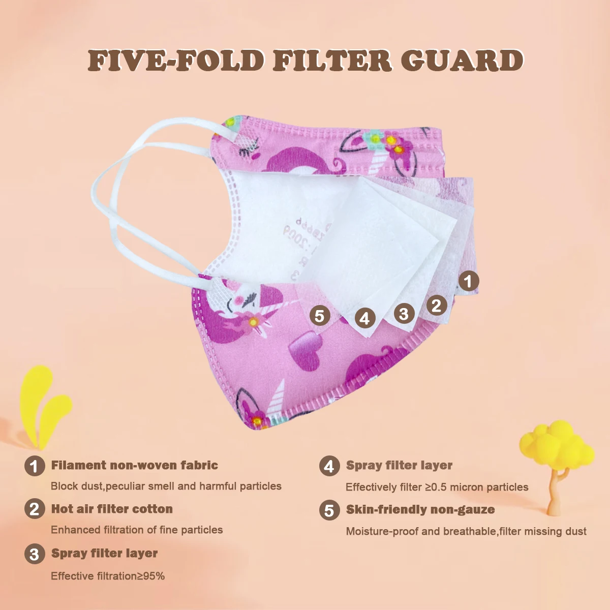 Child FFP2 Mask Individual Packaging KN95 Fit 4-12 Years Boys Girls CE Mascarillas 3D Printed Cartoon Facial Mask Safety fpp2