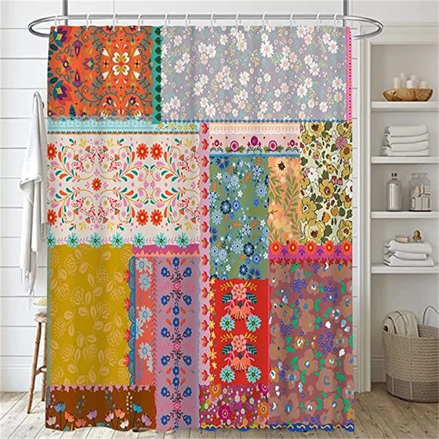 Cortinas de ducha de retazos de estilo bohemio, cortina de ducha Vintage  Floral colorida, cortina colgante de tela de poliéster, decoración de baño  - AliExpress
