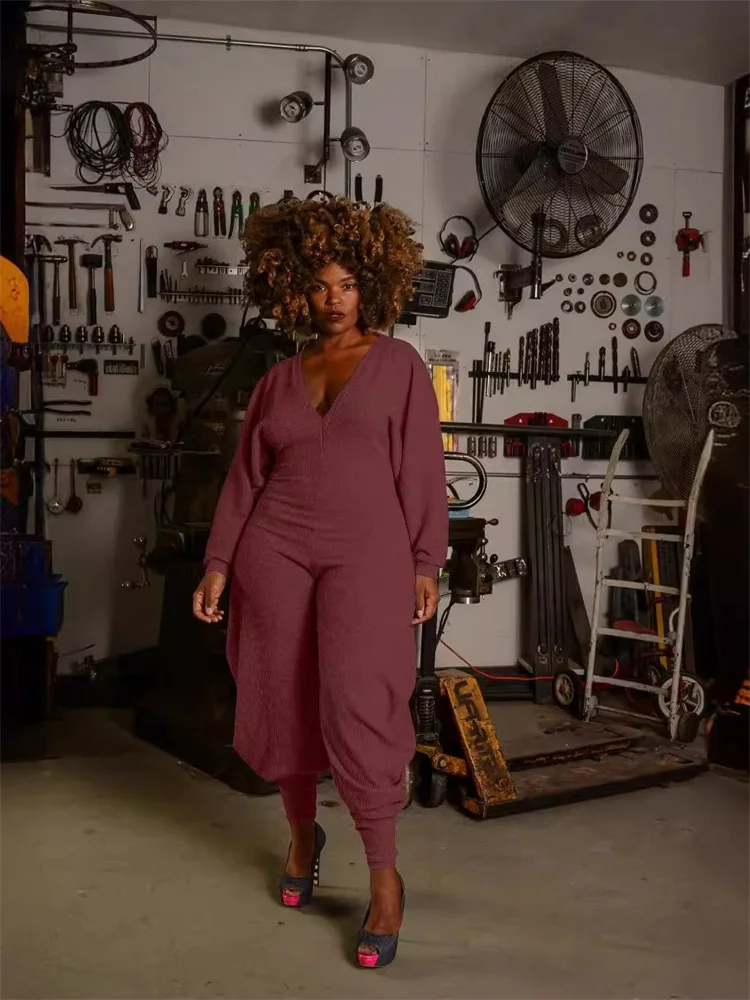 Wmstar Jumpsuit Women Wholesale V Neck Casual Loose Solid Color Patchwork Jumpsuit with A Pit Strip New in Fall Clothes