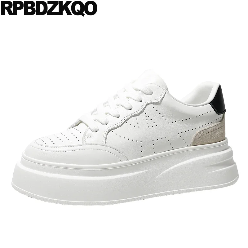 

Женские кроссовки на платформе, толстая подошва, высокие скейтборды, на шнуровке, мягкая подошва, натуральная кожа, легкие плоские формы