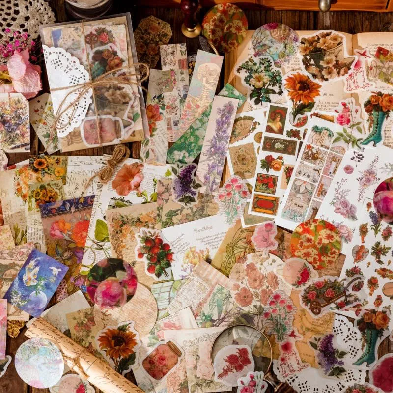 Vintage Art Scrapbooking Supplies Journaling Stickers 83Pcs Aesthetic Paper Washi Stickers Kit for Junk Journal,Bullet Journals