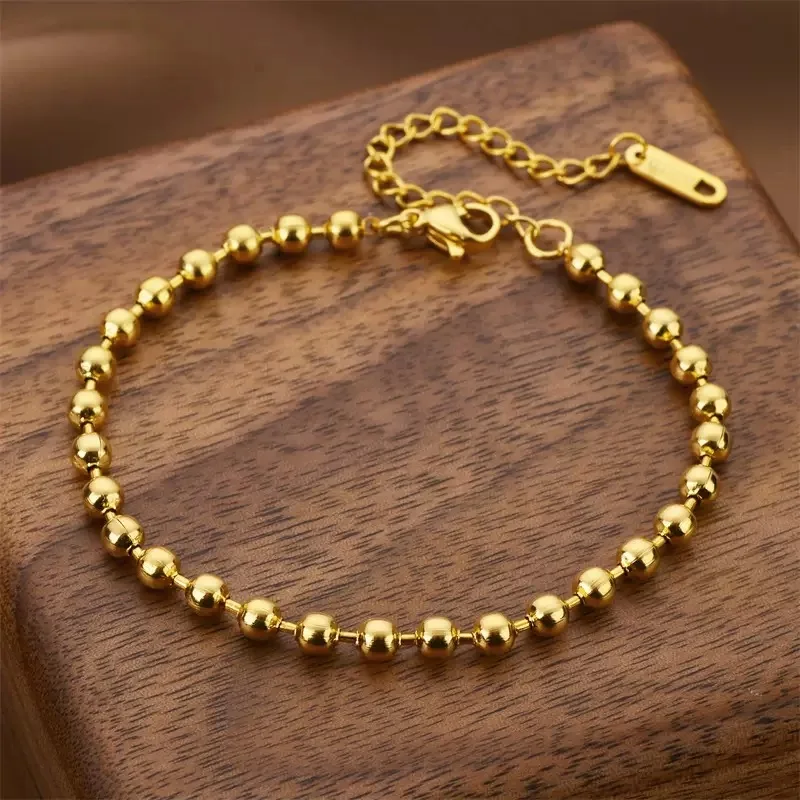 Beaded Chain Bracelets Stainless Steel Gold/ Silver Color 4 mm For Women 18K Gold Jewelry Accessories