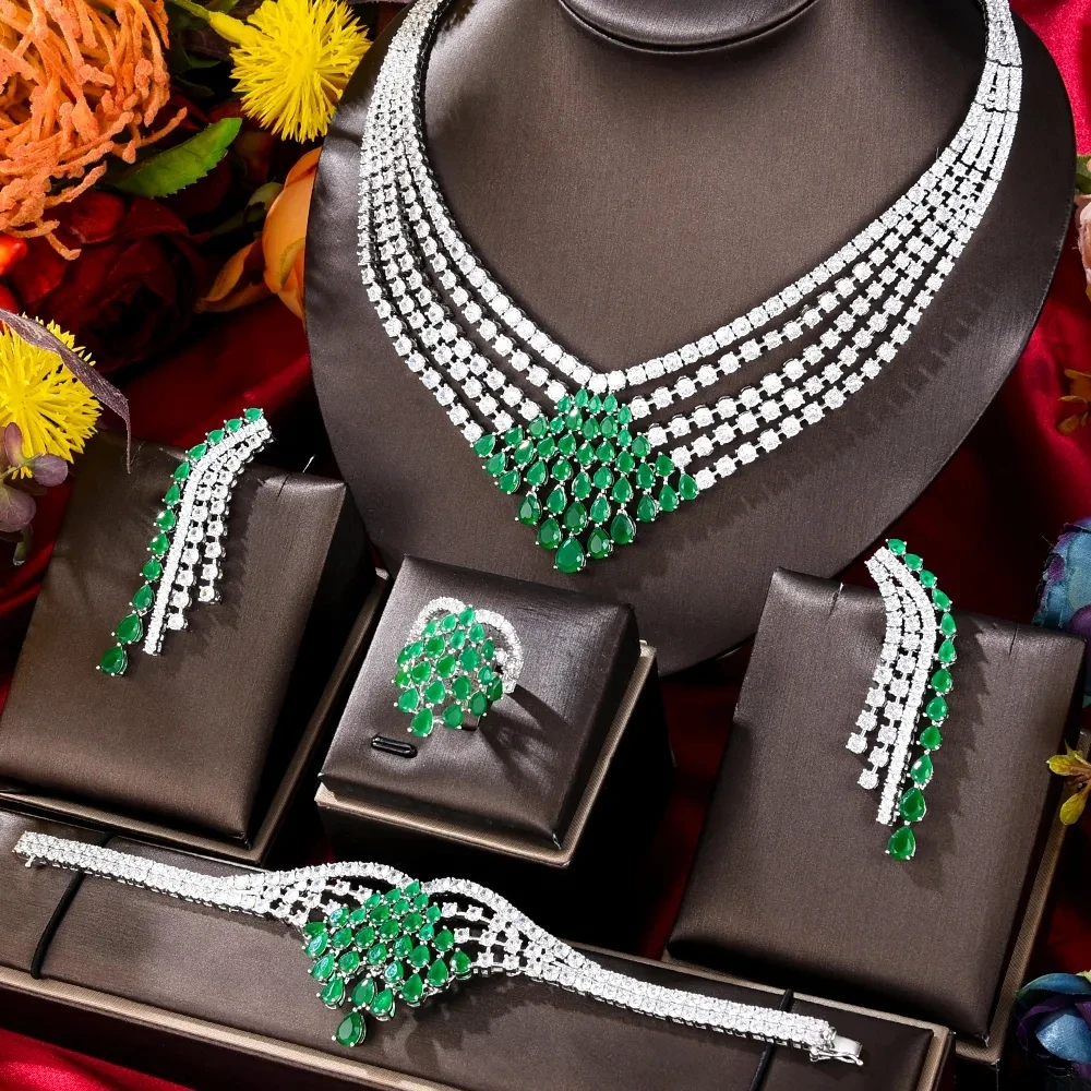 

Missvikki Luxury Gorgeous Tassel 4PCS Necklace Bracelet Earrings Ring Set For Women Wedding Party Costume Bridal Jewelry Sets
