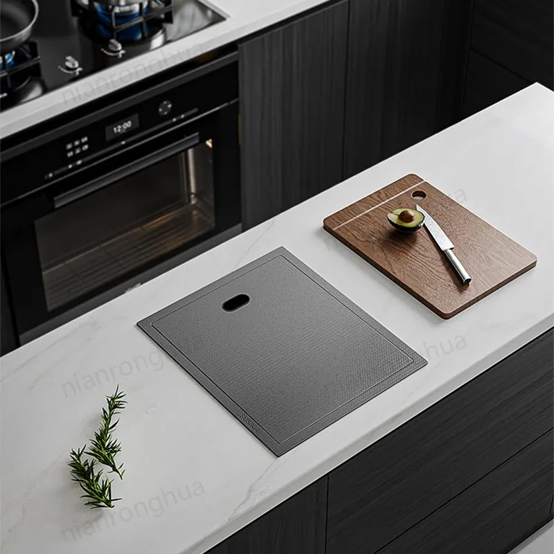 Hidden Kitchen Sink with Cover Plate Black Silver Honeycomb