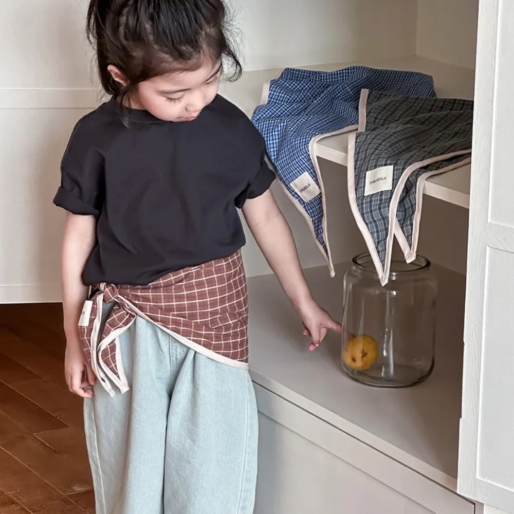 Retro Korean Children's Scarf Striped Plaid Triangle Bandana Sweet Boys Girls Waist Scarf Kids