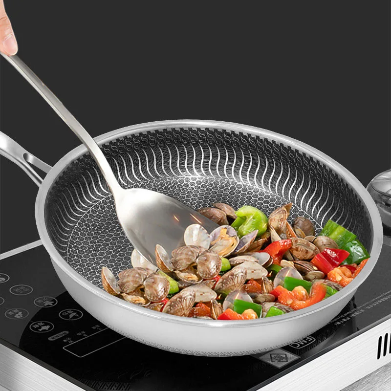 Stainless Steel Frying Pan Nonstick Honeycomb Fry Pan With Lid Induction Ceramic  Electric Gas Cooktops Compatible - AliExpress