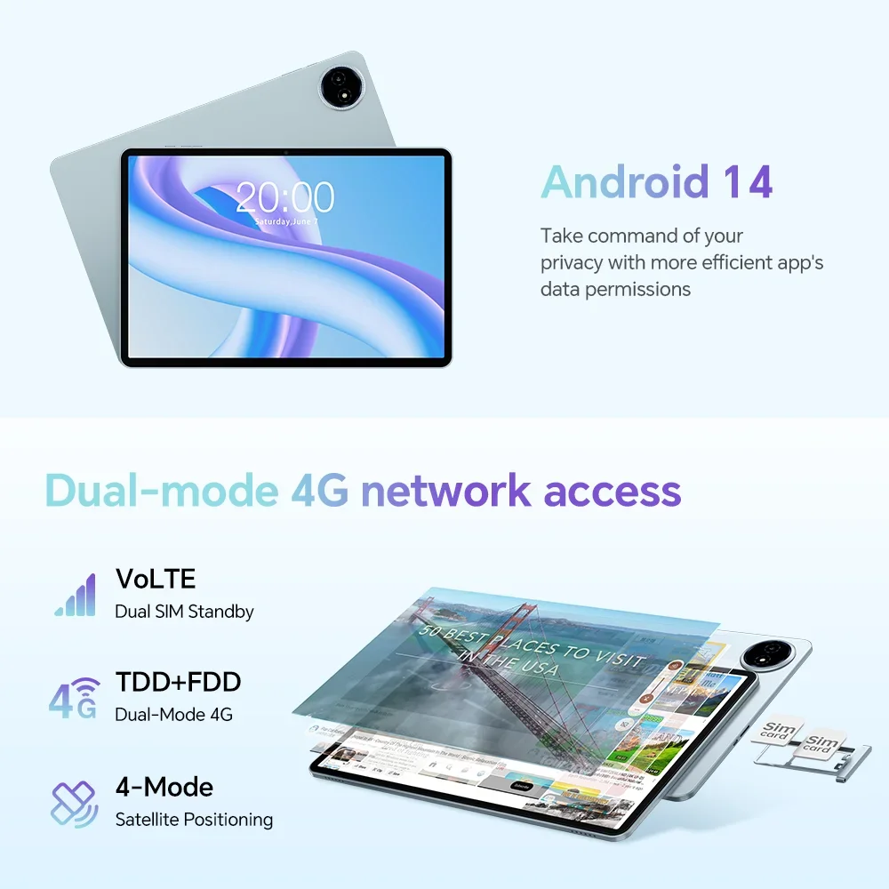 【New】Teclast M50 Plus Tablet 10.1" Screen 6GB 128GB Helio G85 8-core 7000mAh Battery Android 14 Dual-SIM GPS Tab Global Version 3
