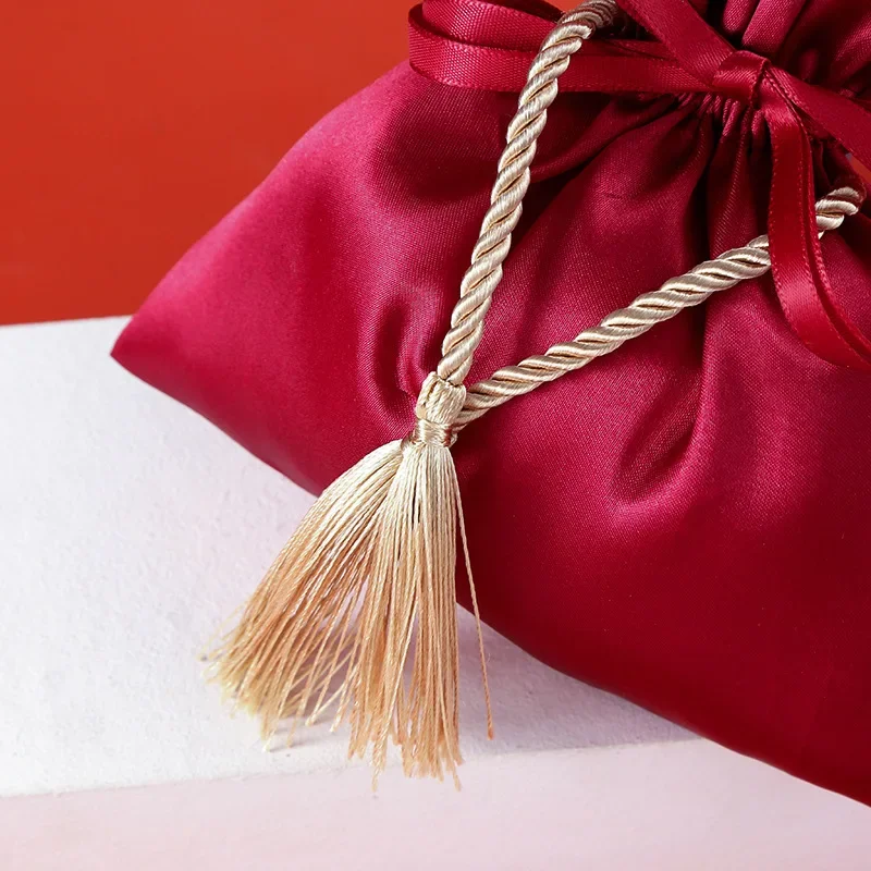 10 Stück Luxus verpackung Kordel zug Samt beutel Seide Geschenkt üte für Schmuck Hochzeit Süßigkeiten schachteln mit Perlens chnur Dekor begünstigt Taschen – Detail 5