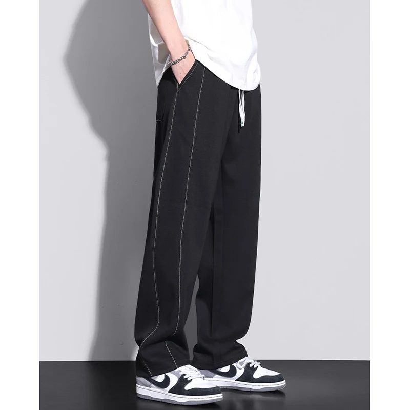 Autumn Winter Elastic Waist Loose Loose Casual Straight Pants Homme Drawstring Comfortable Sweatpants Male All-match Trousers