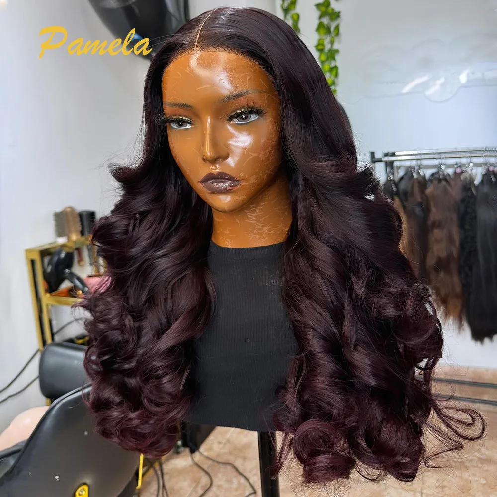 Burgundy 99J Color Glueless Wig 100% Human Hair Ready To Go 30inch Loose Deep 250% High Density 13x4 Transparent Lace Front Wigs