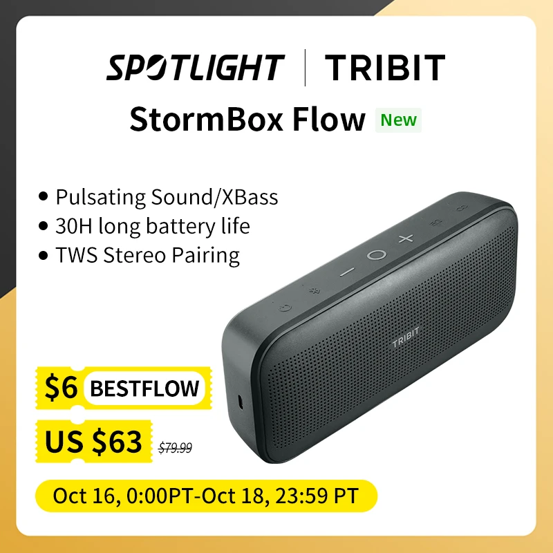 Tribit StormBox Flow Portable Speaker 25W Power With Deep Bass, IP67 Waterproof, Camping/Hiking Wireless Speaker For Outdoor