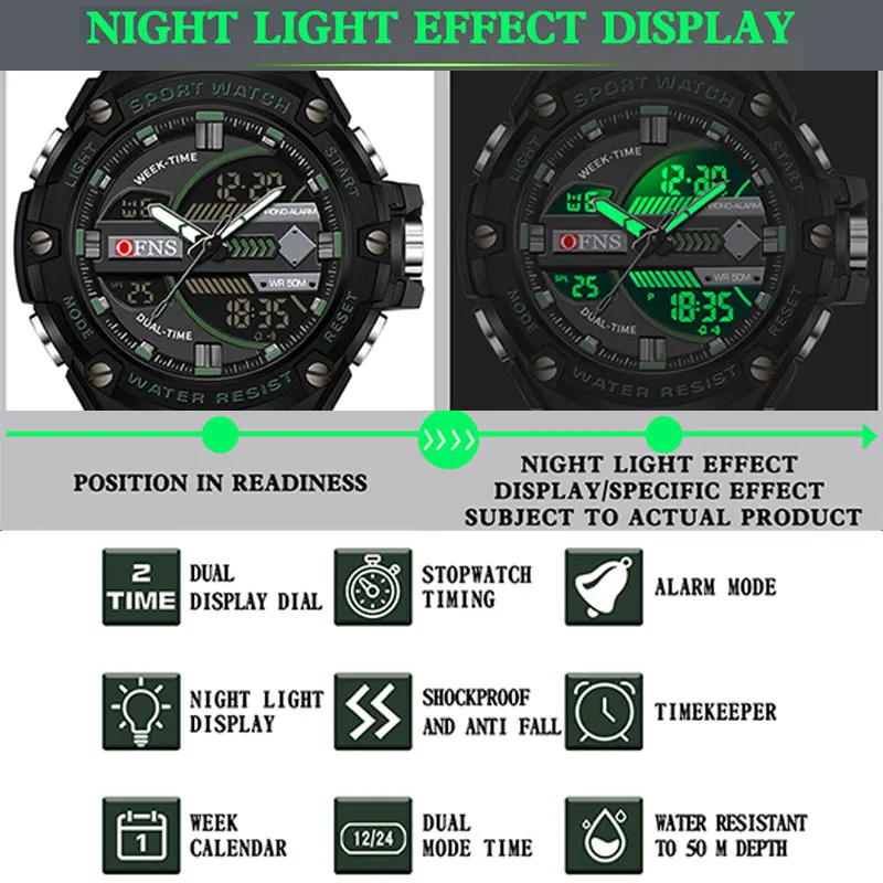 Men's Waterproof LED Sport Watch with Alarm and Dual Time Display