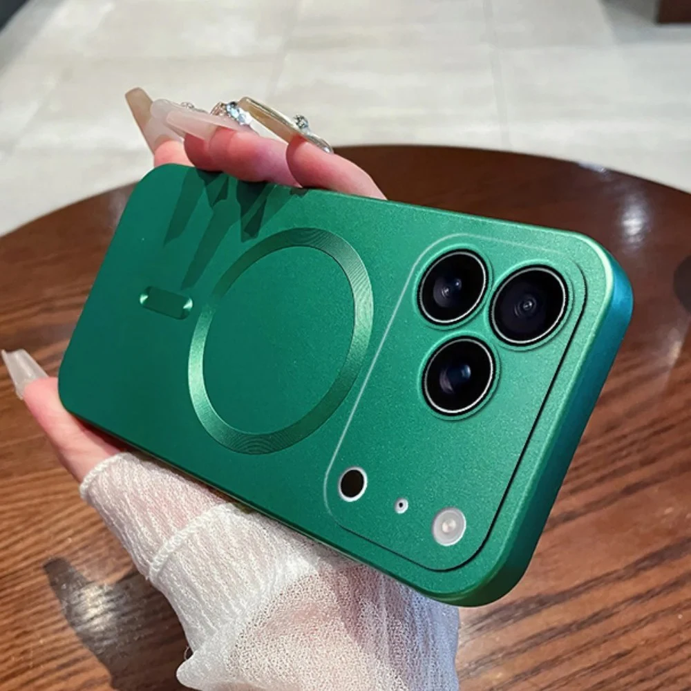 Şık kaplama metalik boya manyetik telefon kılıfı iPhone 17 16 15 14 13 Pro Max yumuşak TPU kapak, MagSafe kablosuz şarj için uyumlu