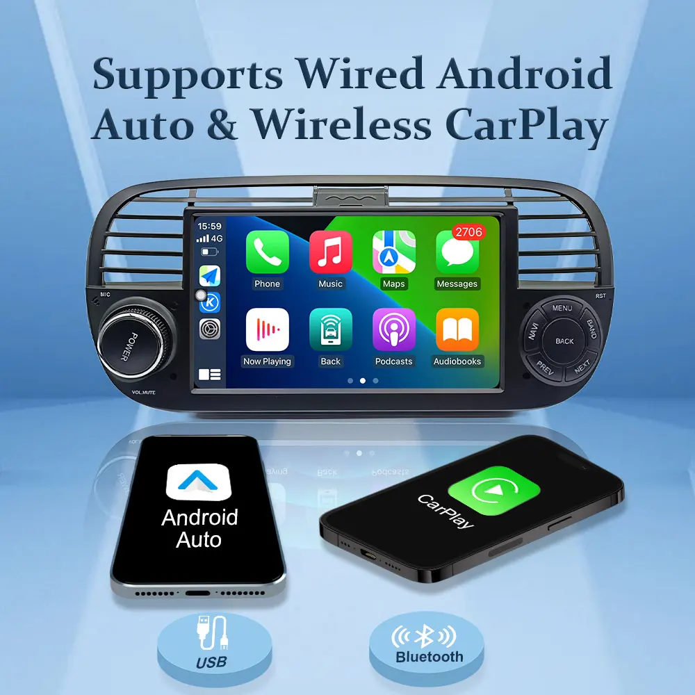 Para FIAT 500 Abarth 2007 - 2015 Android 15 Carplay Auto 7 pulgadas GPS Navi Radio de coche reproductor Multimedia pantalla dividida vídeo DSP 4G BT 2